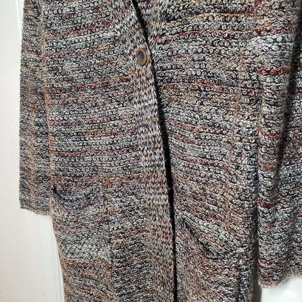 J Jill Marled Duster Cardigan Multicolor Brown 1 Button Sweater Womens Large - Picture 4 of 10
